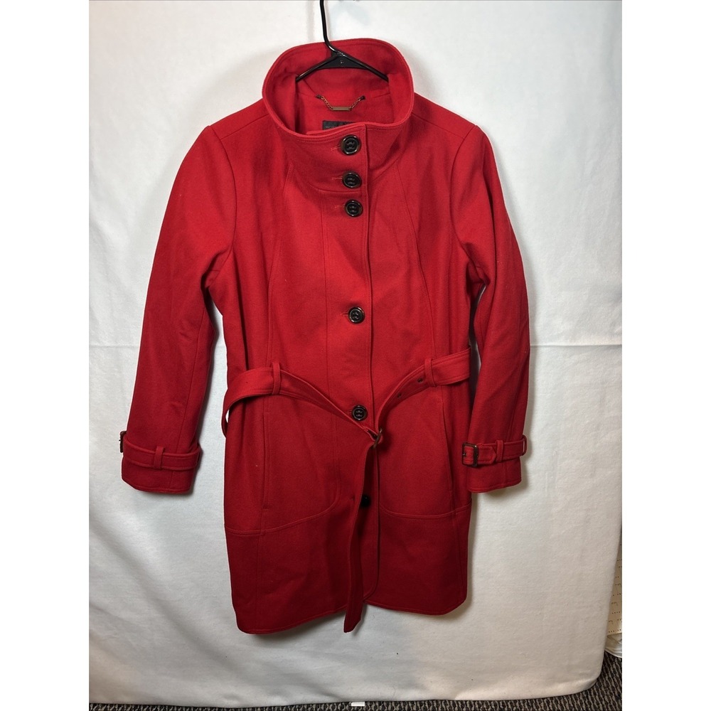 Worthington Red Wool Blend Belted Stand Collar Button Front Coat Plus Size 1X